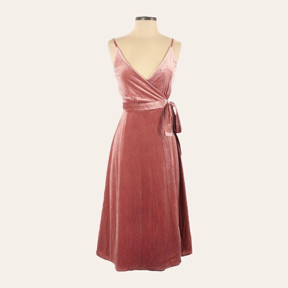 Ali & Jay Baby Love Velvet Wrap Dress XS Pink Mauve Surplice Tie Waist NWT